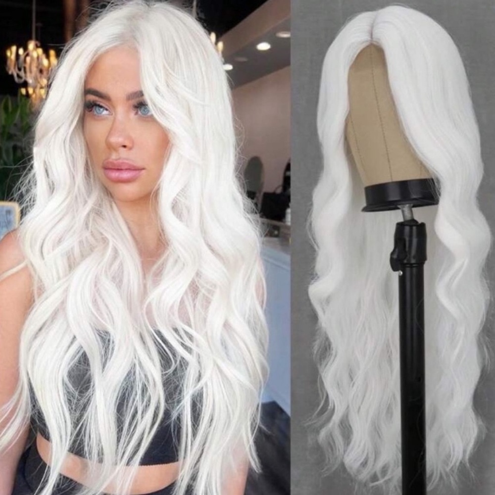 26” Long White Hair Lace Part Wig For Women NEW